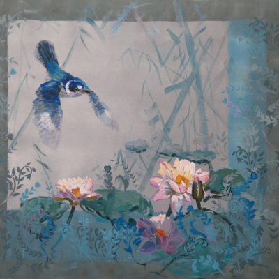 Flight over the Lily Pond 64cm x 61cm acrylic by Lucy McCann