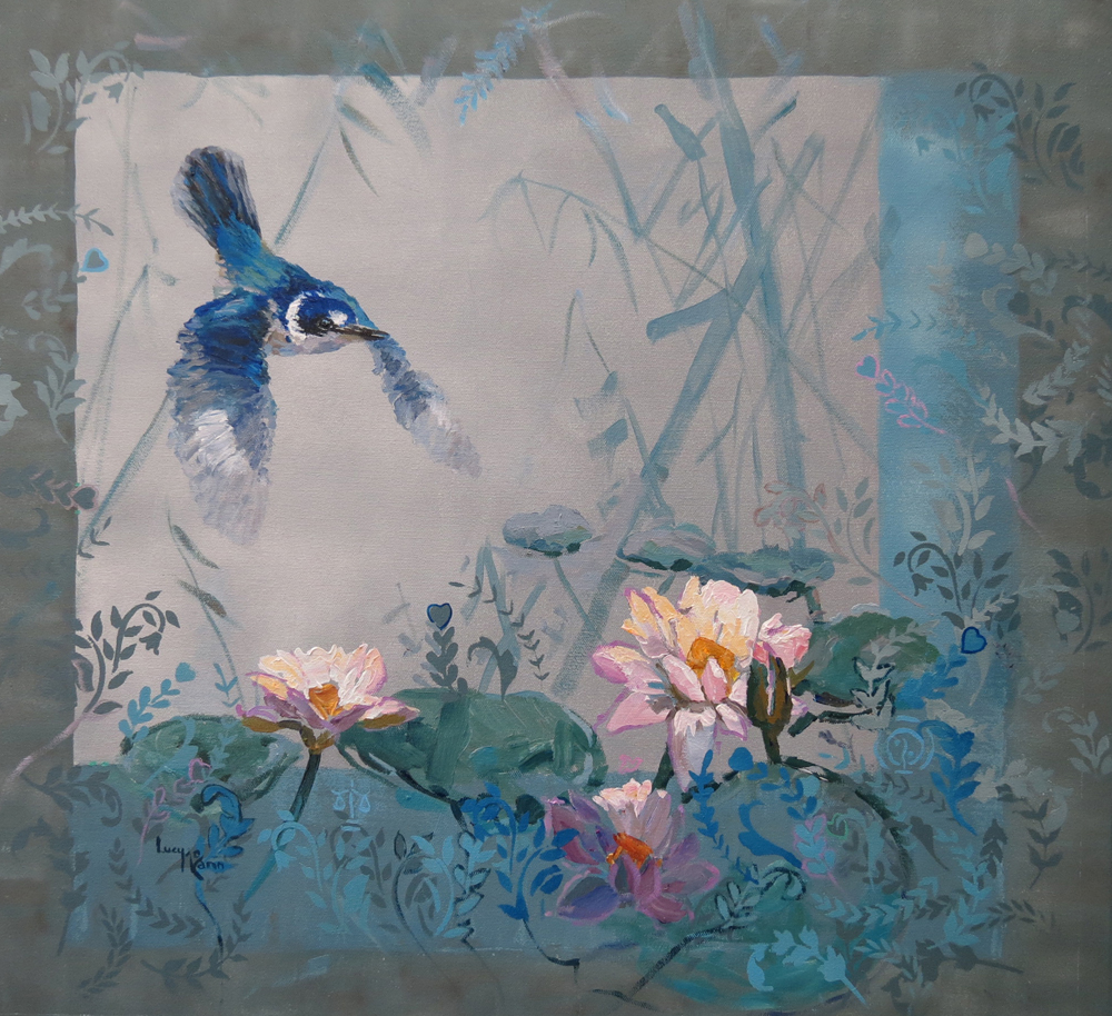 Flight over the Lily Pond 64cm x 61cm acrylic by Lucy McCann