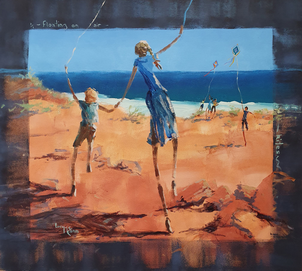 Floating on Air – Kites 84cm x 65cm acrylic by Lucy McCann