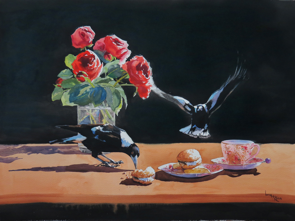 Ginger Kisses 76cm x 56cm watercolour by Lucy McCann