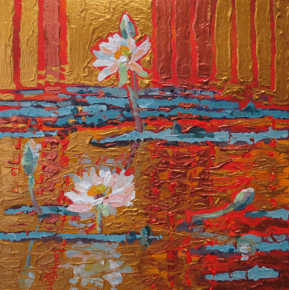 Gold 25cm x 25cm acrylic by Lucy McCann