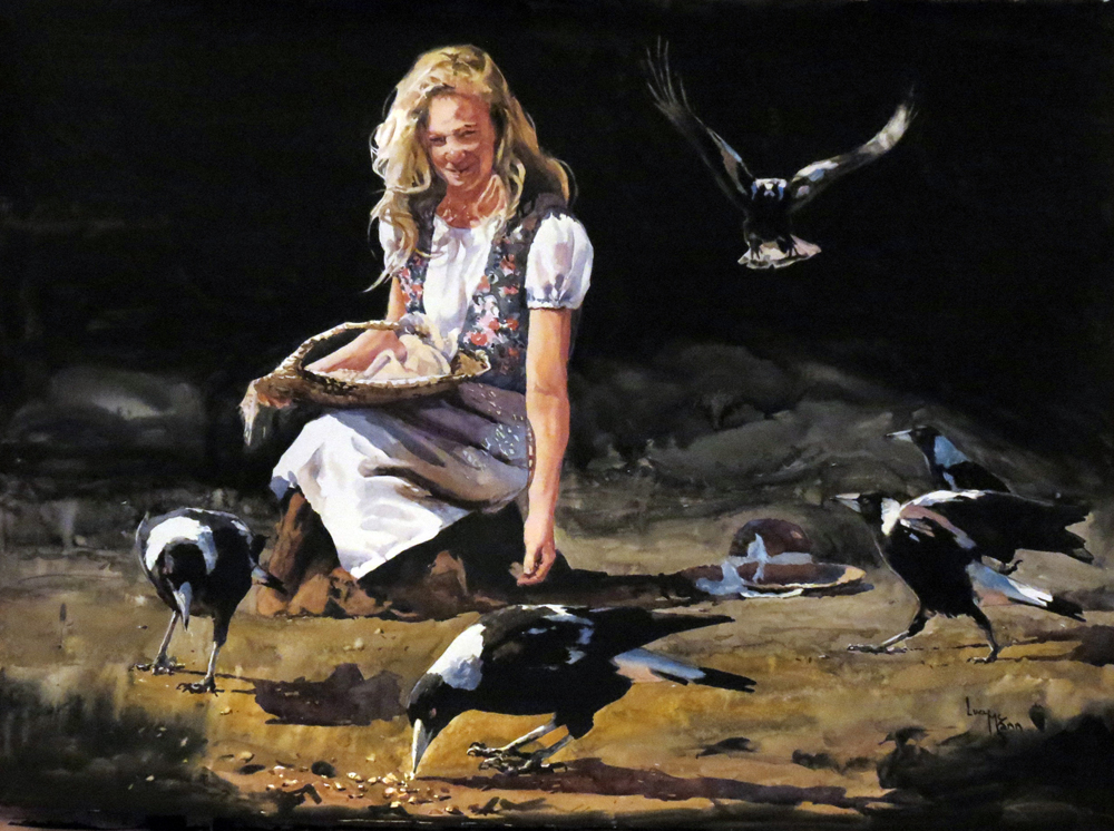 Last Crumbs 56cm x 76cm watercolour by Lucy McCann