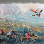 Timeless Land - The Gathering 110cm x 70cm acrylic by Lucy McCann
